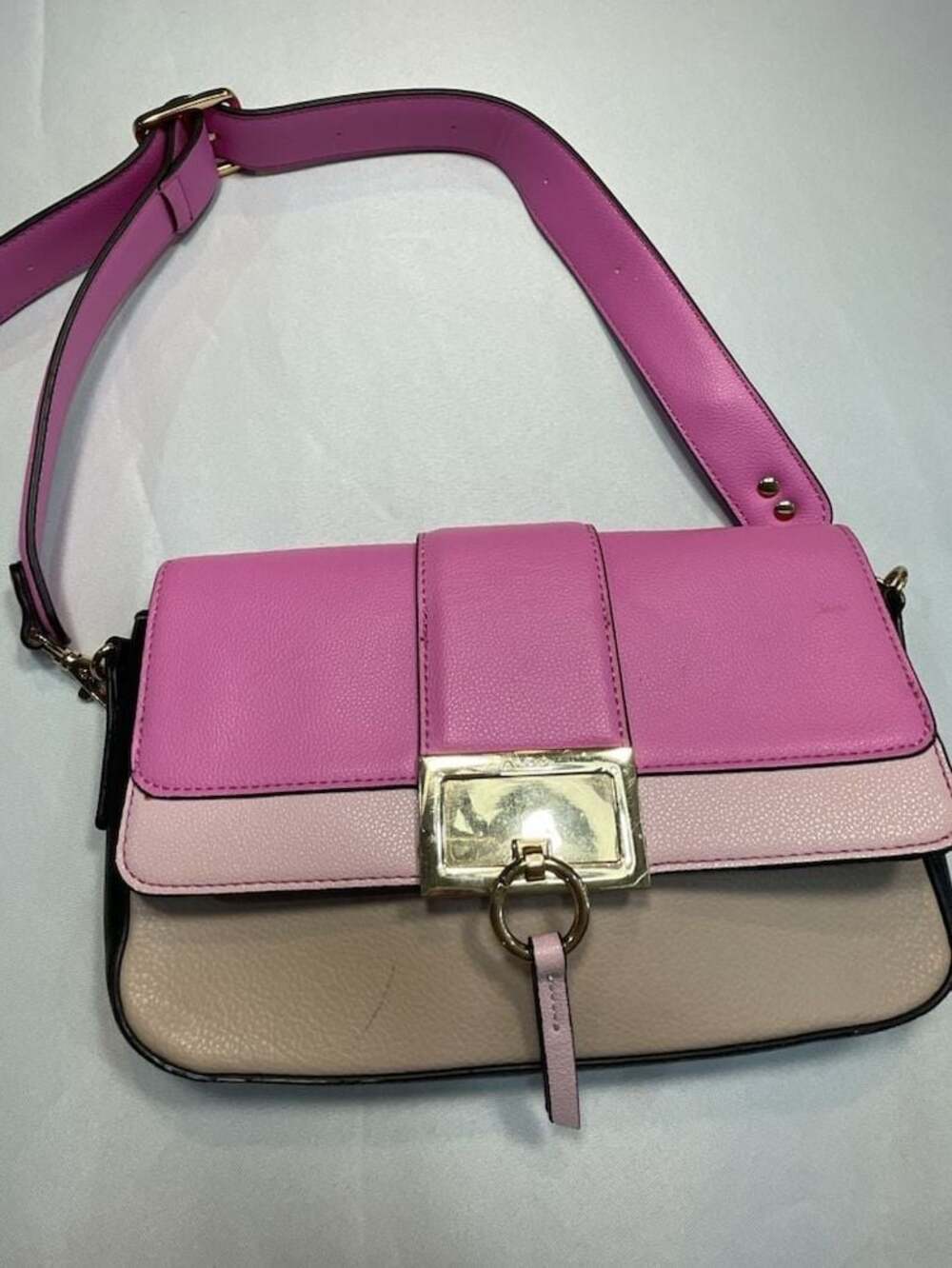 Aldo Color Block Multi-Tone Pink and Beige Crossbody Bag with Gold-Tone Hardware